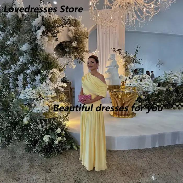 Robes de soirée jaunes personnalisées, asymétriques à une épaule, en mousseline drapée et plissée, longueur ras du sol, pour invitées de mariage, demoiselles d'honneur et soirées formelles