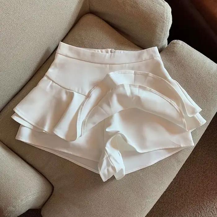 Jupes trapèze d'été pour femmes, mini-jupe coréenne taille haute à volants et fermeture éclair, jupes courtes JK noires et blanches polyvalentes pour femmes