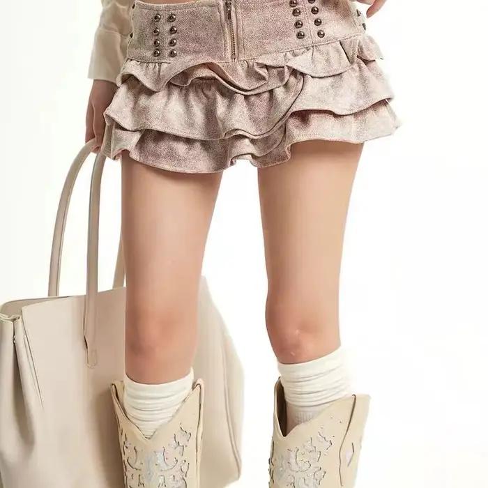 Jupe vintage noire en cuir et velours de cerf