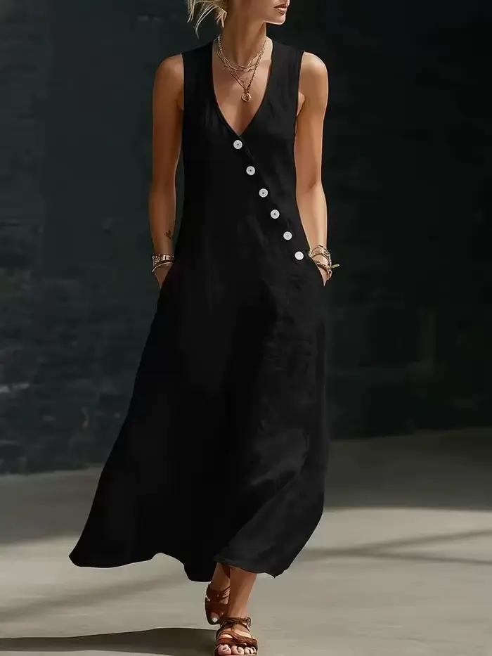 Robe longue en lin sans manches pour femme