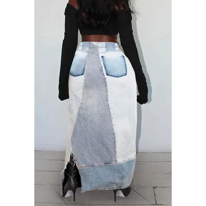 Jupe courte en denim rétro pour femmes, grande taille, décontractée, bouton, jambe fendue, jupe ronde, polyester acétate, style mode et décontracté, polyvalente, été hiver printemps