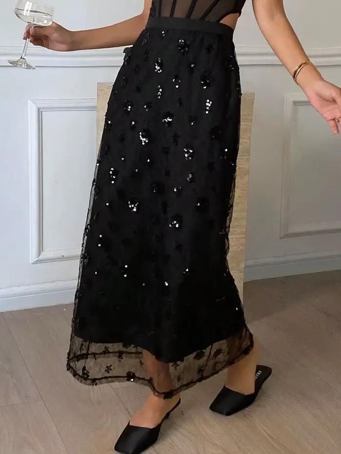 Jupe longue élégante noire pour femme