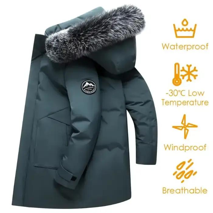 Veste longue coupe-vent en duvet de canard pour homme, pardessus chaud, veste à capuche, parkas multi-poches, automne, hiver