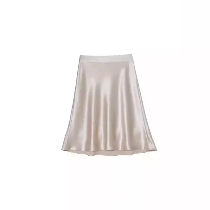 Jupe trapèze décontractée en satin pour femme, taille haute, sexy et tendance