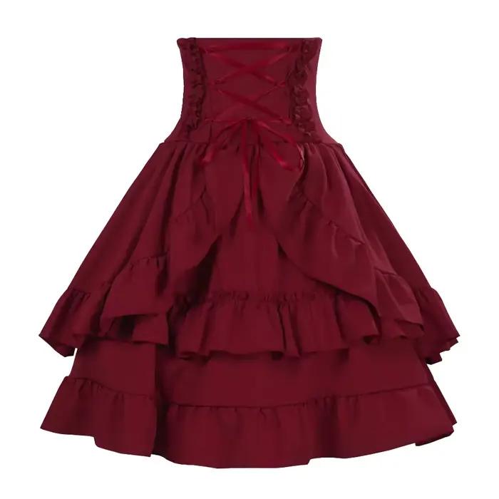Jupe florale en dentelle Steampunk médiévale pour femmes, asymétrique, haute et basse, à volants, Corsets Burlesque victoriennes, Clubwear