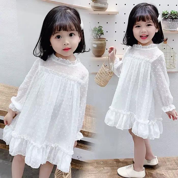 Printemps automne fille robe blanche