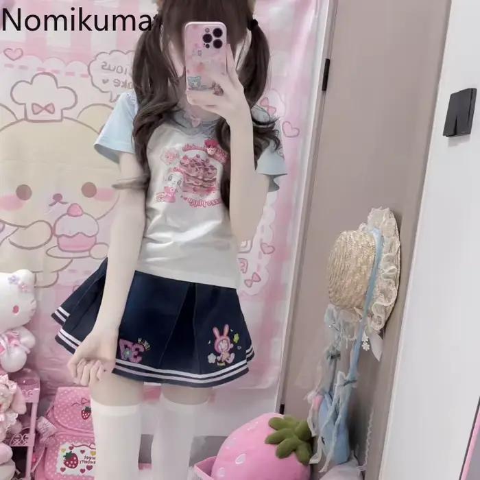 Denim Mini jupes 2025 Faldas Mujer De Moda mignon a-ligne douce Jupe été Chic Saia dessin animé broderie plissée Y2k