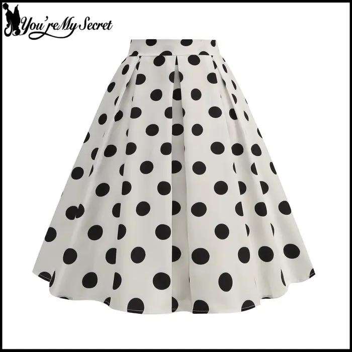 Jupe polyester vintage à pois pour femmes années 50 et 60, robe pin-up rockabilly pour fêtes et soirées