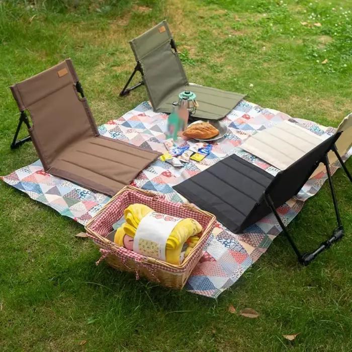 Chaise de Camping pliable en métal, coussin de dossier simple paresseux pour jardin extérieur, parc de plage, chaise Portable, coussin de pelouse paresseux