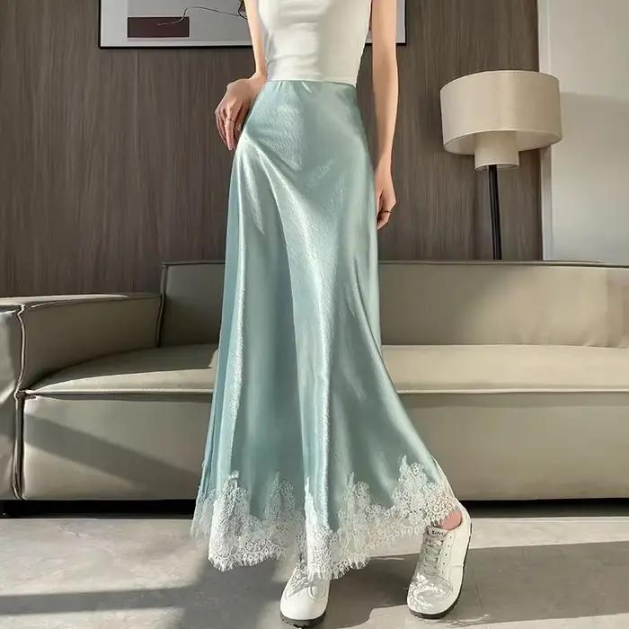 Jupe sirène en satin et dentelle pour femme