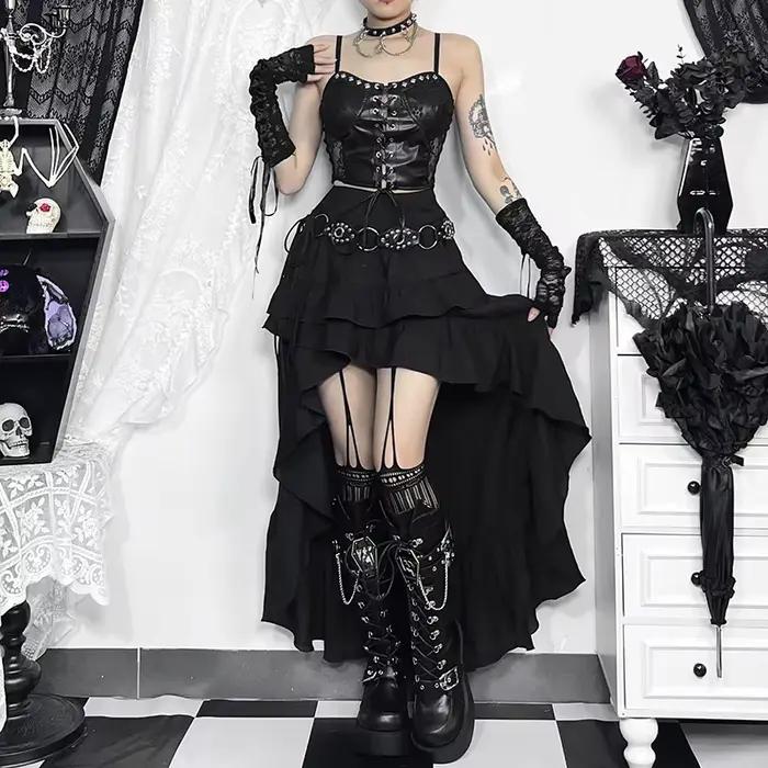 Jupes Goth Kawaii noires à volants