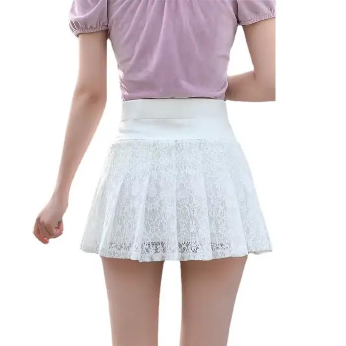 Mini-jupe en dentelle, jupe d'été taille haute pour femme