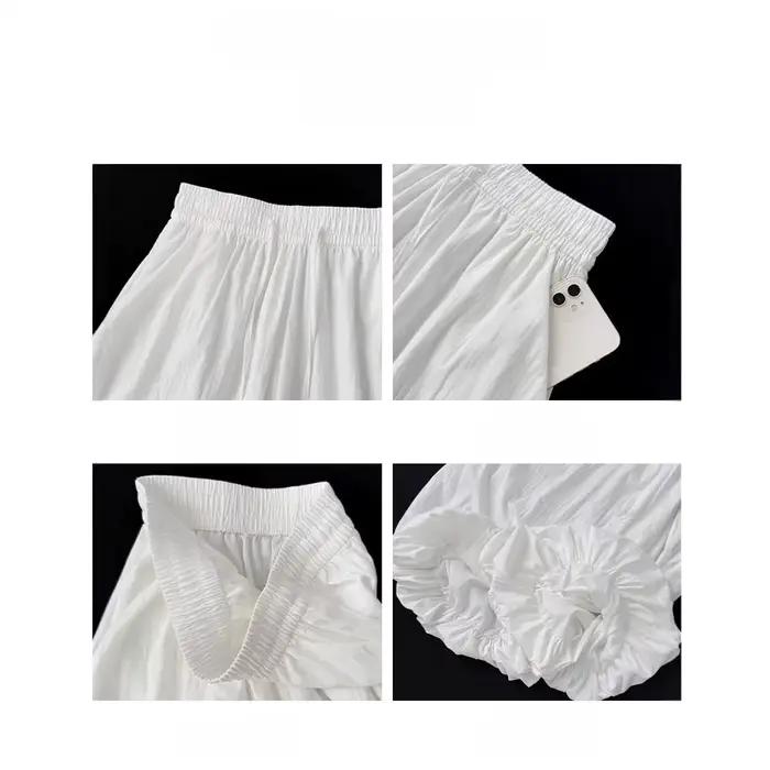 Pantalon Jupe Plissé Jaune Femme Nouvelle Collection Été Taille Haute Ample Amincissant Fluide Décontracté Jambe Large