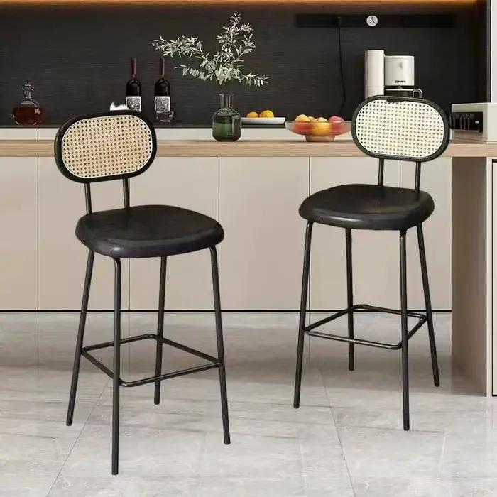Chaise de bar en rotin, légère, de luxe, avec dossier haut, moderne et simple, design, pour réception, en fer forgé