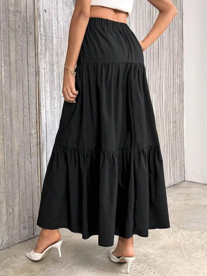 Jupe à ourlet à volants pour femmes trapèze taille haute uni décontractée et polyvalente pour tenues quotidiennes occassions spéciales