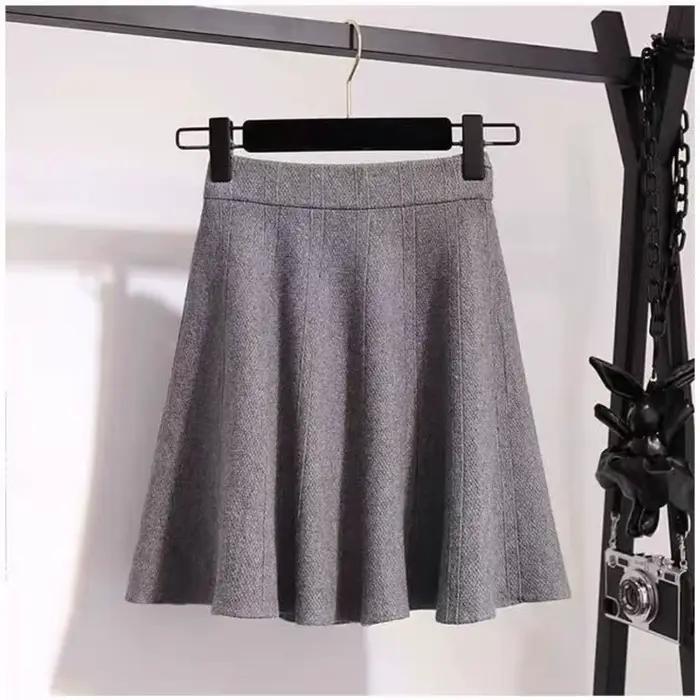 Tricot Mini Jupe pour femmes épais taille haute a-ligne tout-match doux