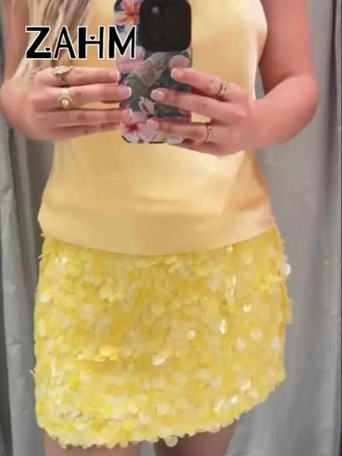 Jupe Mini Sexy à Paillettes Streetwear Chic Mode de Rue Polyester Taille XS S M L' Occasions Estivales Plage Soirées Vacances Femmes