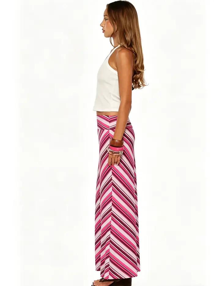 Jupe longue femme plissée à la taille, rayée, maxi, évasée, style sirène vintage, moulante, pour l'été et les vacances à la plage
