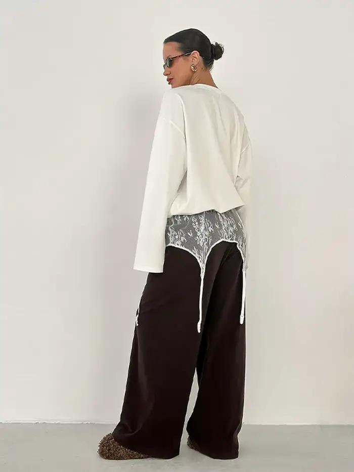 Jupe Courte Femme en Dentelle Noire Taille Haute Transparente Ample Style Streetwear Printemps-Été 2026
