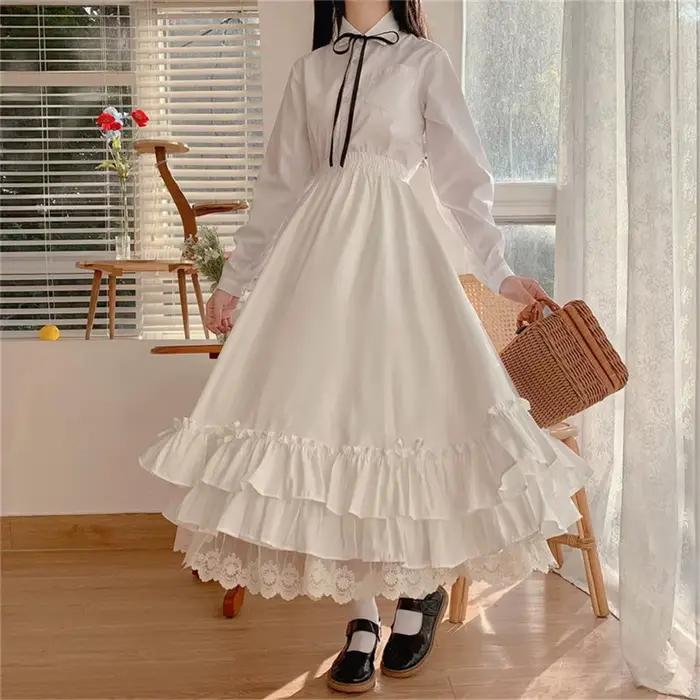 Jupe trapèze à volants en dentelle de style japonais pour femmes