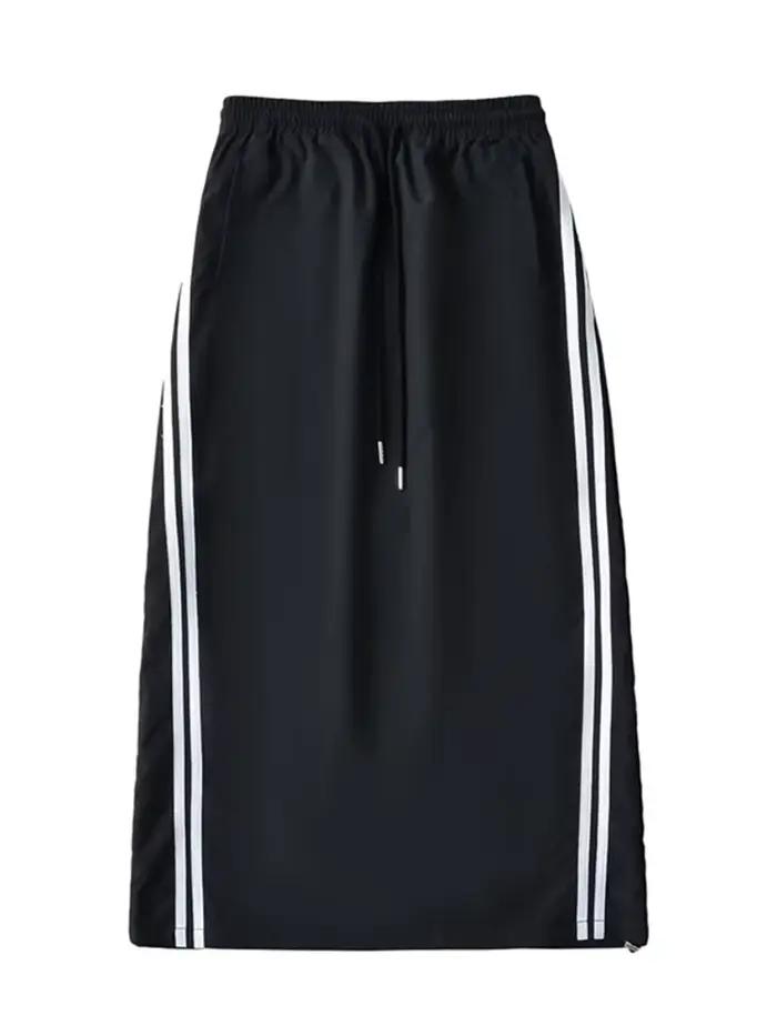 Femmes rue fille chaude jupe 2024 été taille élastique cordon rayé ample a-ligne décontracté Sport Style femme jupes à jambes larges
