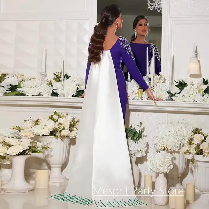 Robe de Soirée Lavande à Manches sulfet Perles de Clip, Tenue de Bal Personnalisée pour Mariage, Arabie Saoudite