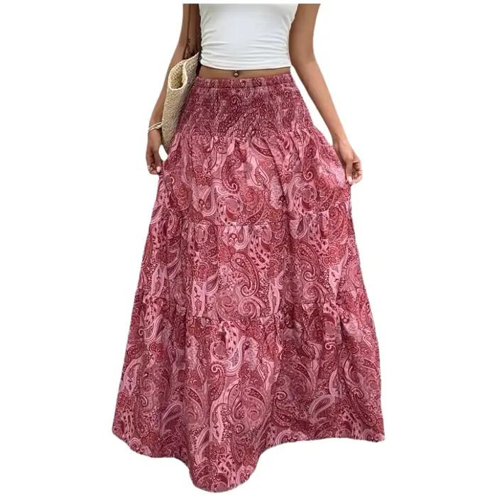 Jupe longue taille haute imprimée style bohème