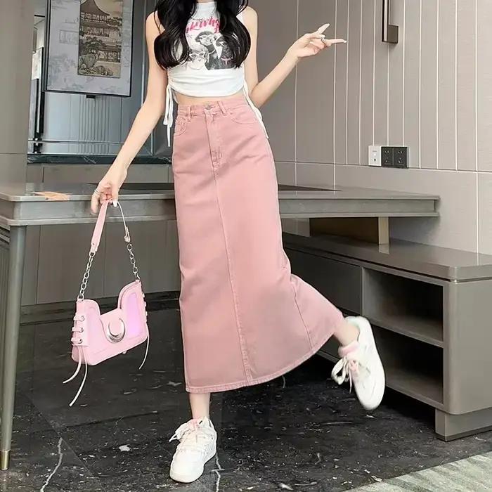 Short en denim rose 100% coton pour femmes, taille haute, fente rétro, élégant et décontracté pour l'été