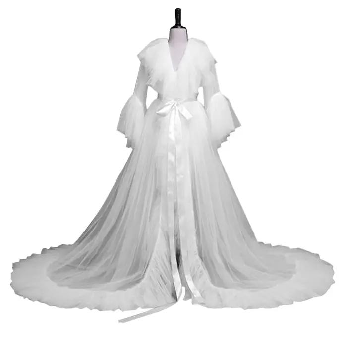 Femmes Robe de mariée dentelle Lingerie mode Sexy Tulle Robe longue Lingerie chemise de nuit peignoir vêtements de nuit pour femme expédition rapide