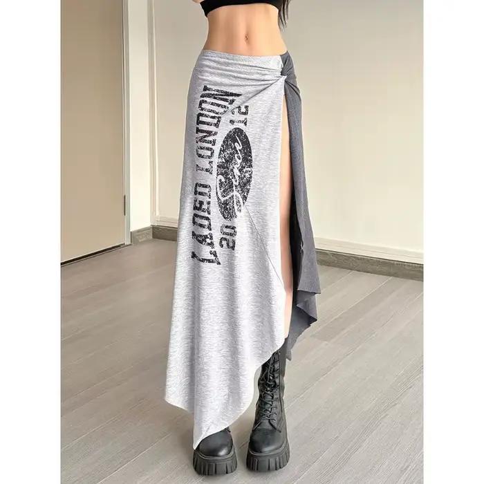 Jupe crayon femme style américain rétro imprimée bicolore fendue asymétrique tendance nouvelle confortable minimaliste mode niche