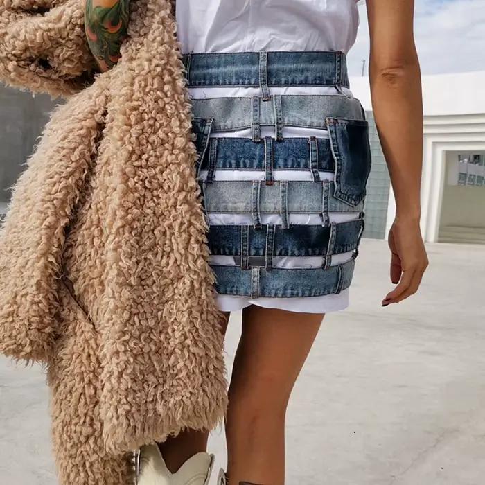 TWOTWurea YLE-Mini jupe asymétrique pour femme, vêtement sexy, taille haute, grande taille, patchwork, à la mode, 2024