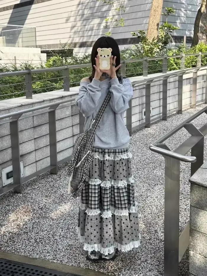 Jupes japonaises élégantes rétro à carreaux ondulés pour femmes