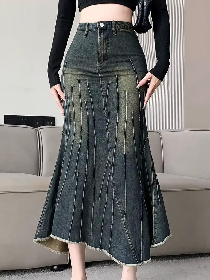 Vintage déchiré femmes sirène jupe 2023 nouvelle mode Y2K Streetwear jean jupes femme rétro décontracté irrégulière hanche jupes Denim