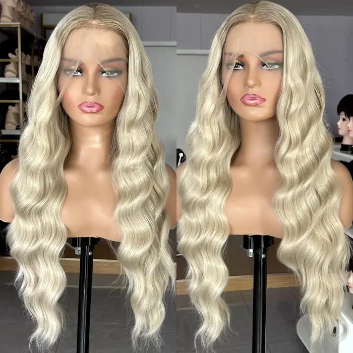 Perruque longue blonde brune ombrée pour femme, perruque frontale en dentelle synthétique, bouclée et ondulée, partie médiane 13tage, vague profonde adt, blonde agaçante