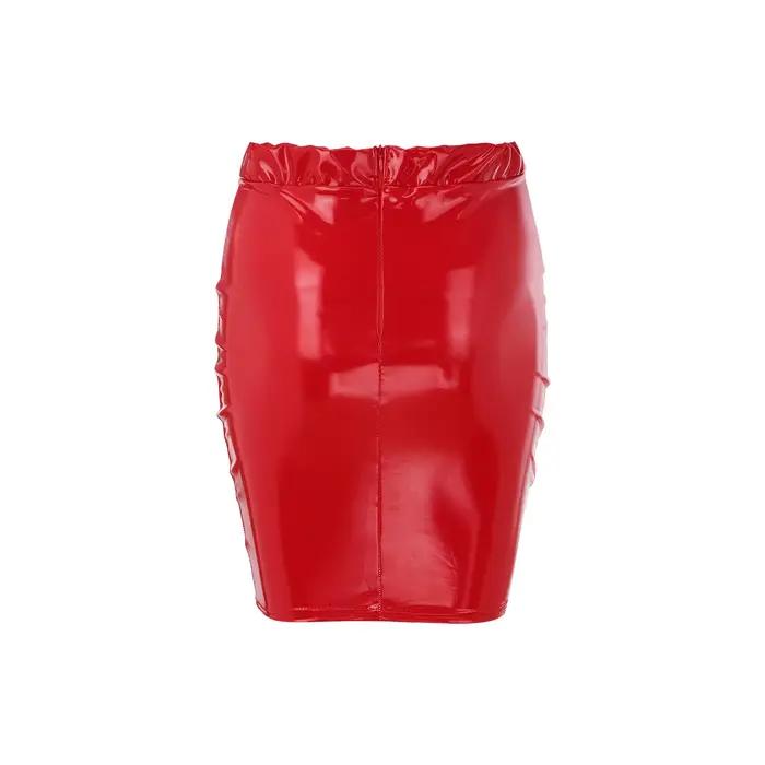 Rouge moulante Pu Mini jupe femmes Faux cuir paquet hanche taille haute