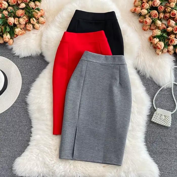 Jupe femme solide taille haute travail