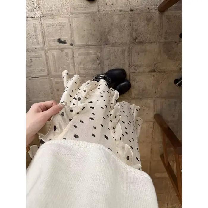 Jupe à pois coréenne printemps été 2026 polyestère mi-mollet plissée streetwear femme plage
