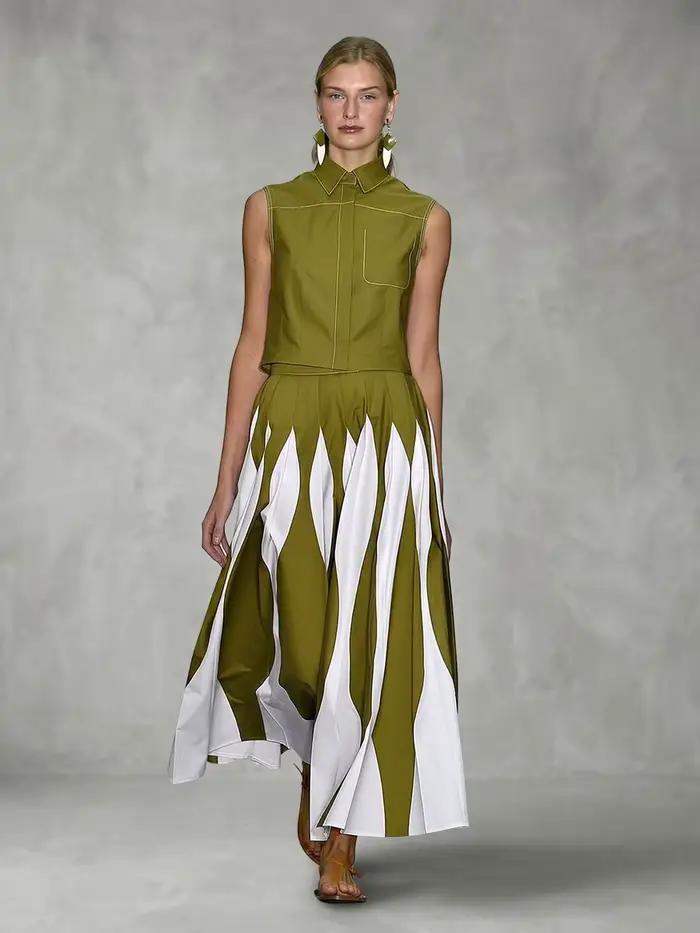 Ensemble jupe élégante pour femme Bonboho 2026 haut sans manches et jupe plissée taille haute polyester décontracté chic pour occasions spéciales printemps été