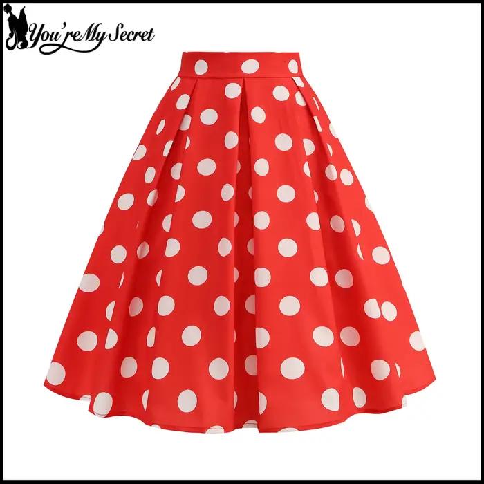 Jupe polyester vintage à pois pour femmes années 50 et 60, robe pin-up rockabilly pour fêtes et soirées