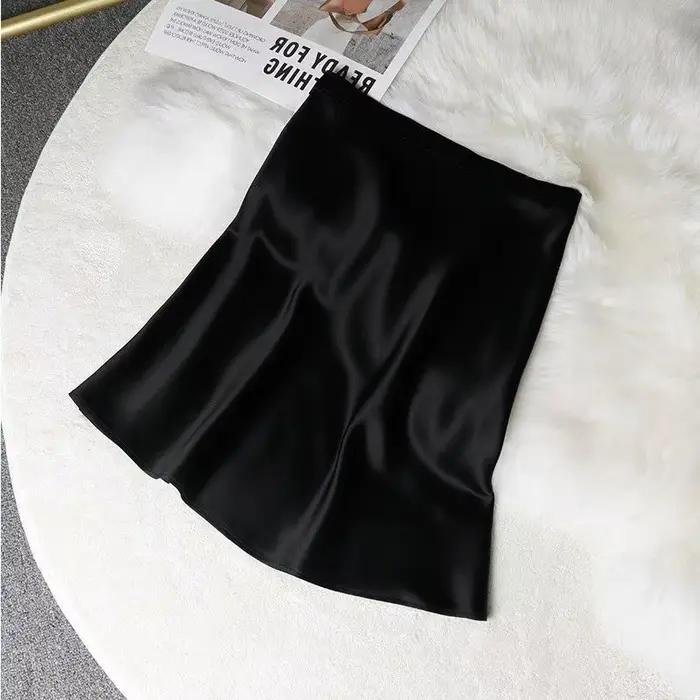 Jupe trapèze décontractée en satin pour femme, taille haute, sexy et tendance