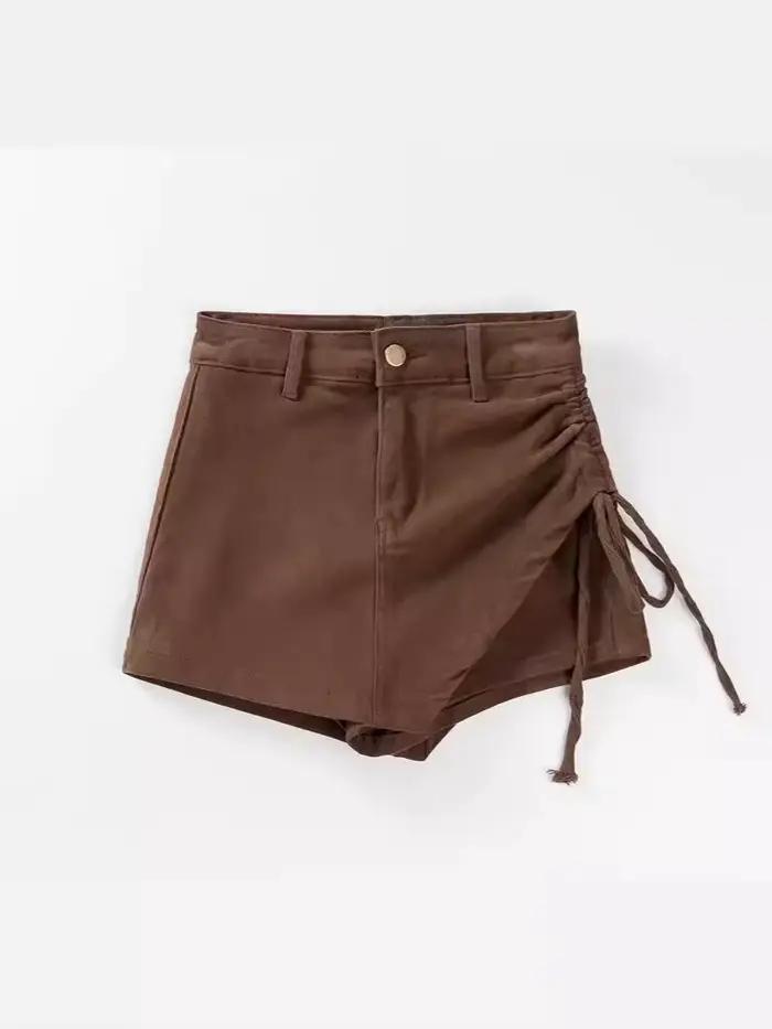 Jupe courte en jean taille haute coupe trapèze pour femme