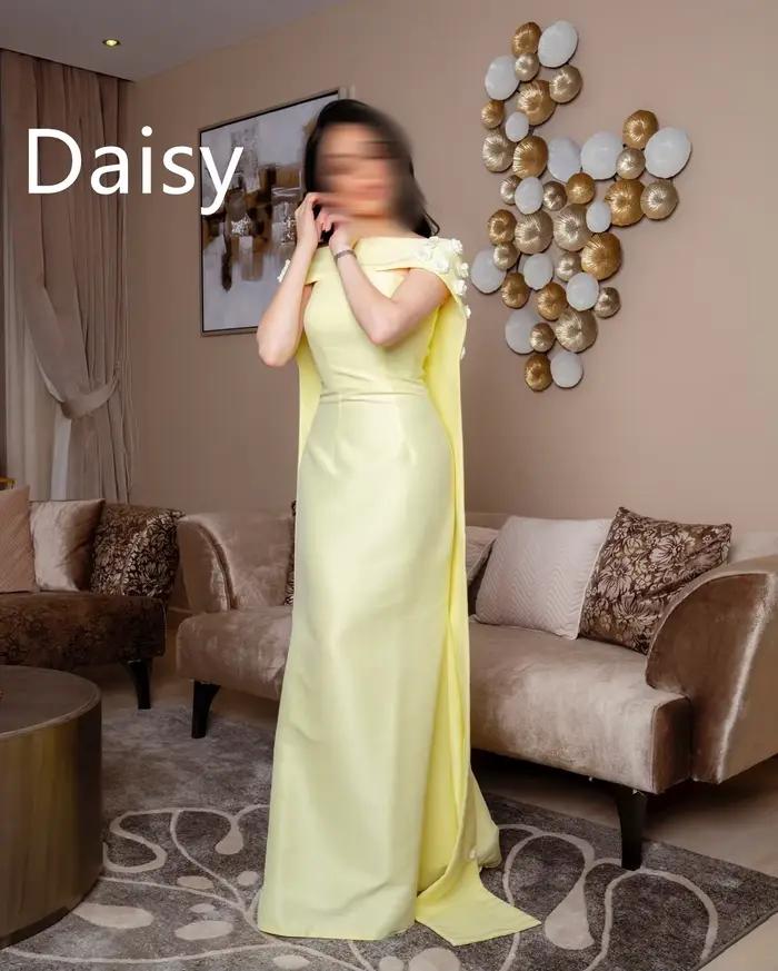 Robe de soirée fourreau longue pour fête de mariage, sur mesure, fleurs jaunes, sans bretelles, châles, tenue pour femme saoudienne, personnalisée
