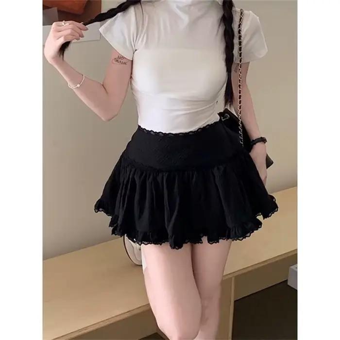 Mini jupe coréenne en dentelle pour femme