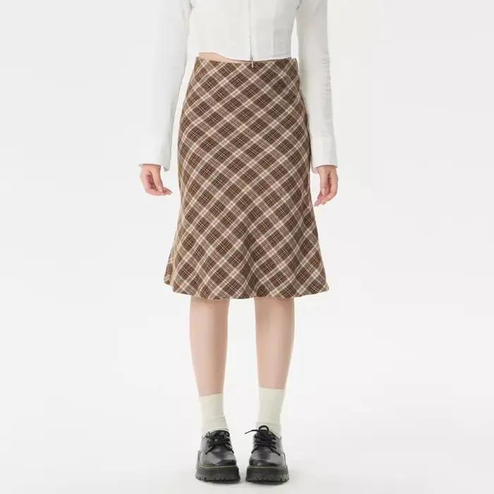 Jupe mi-longue Julia Kiss à carreaux pour femmes, style sirène, polyester, haute couture, printemps été, occasions spéciales