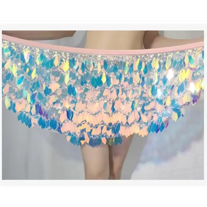 Jupe de danse du ventre mini holographique à sequins multicolores pour danseurs débutants et experts occassions spéciales