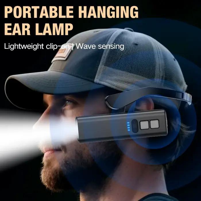 Lampe frontale inductive avec longue autonomie pour le camping, le travail, la pêche en plein air et lampe torche à crochet d'oreille