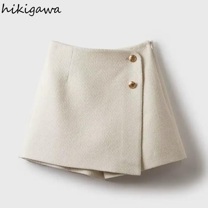 Tweed Shorts jupes femmes vêtements taille haute épais Vintage pantalon à jambes larges pantalons Cortos De Mujer 2025 nouveaux bas 7n011