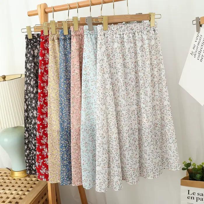 Longue jupe plissée en mousseline de soie pour femme