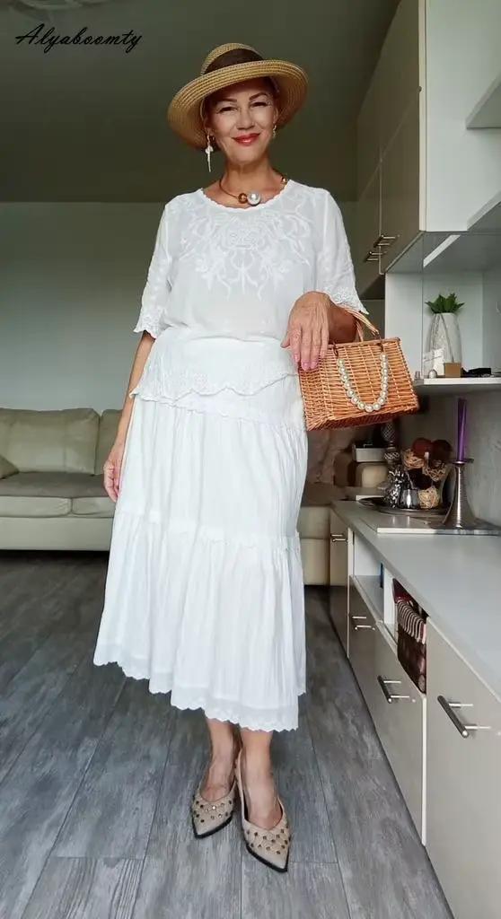 Jupe trapèze blanche pour femme