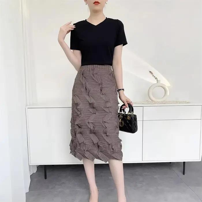 Miyake style jupe femme 2025 nouvelle couleur unie design de haute qualité plissé à la main taille